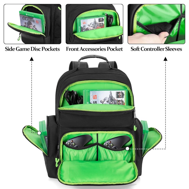 PGmoon Game Console Backpack Compatible with Xbox One/One S/ One X, Xbox Series S, Xbox 360/ 360 Slim, Travel Carrying Case Bag for 15.6’’ Laptop, Controllers, Cables (Patent Design) - Image 3